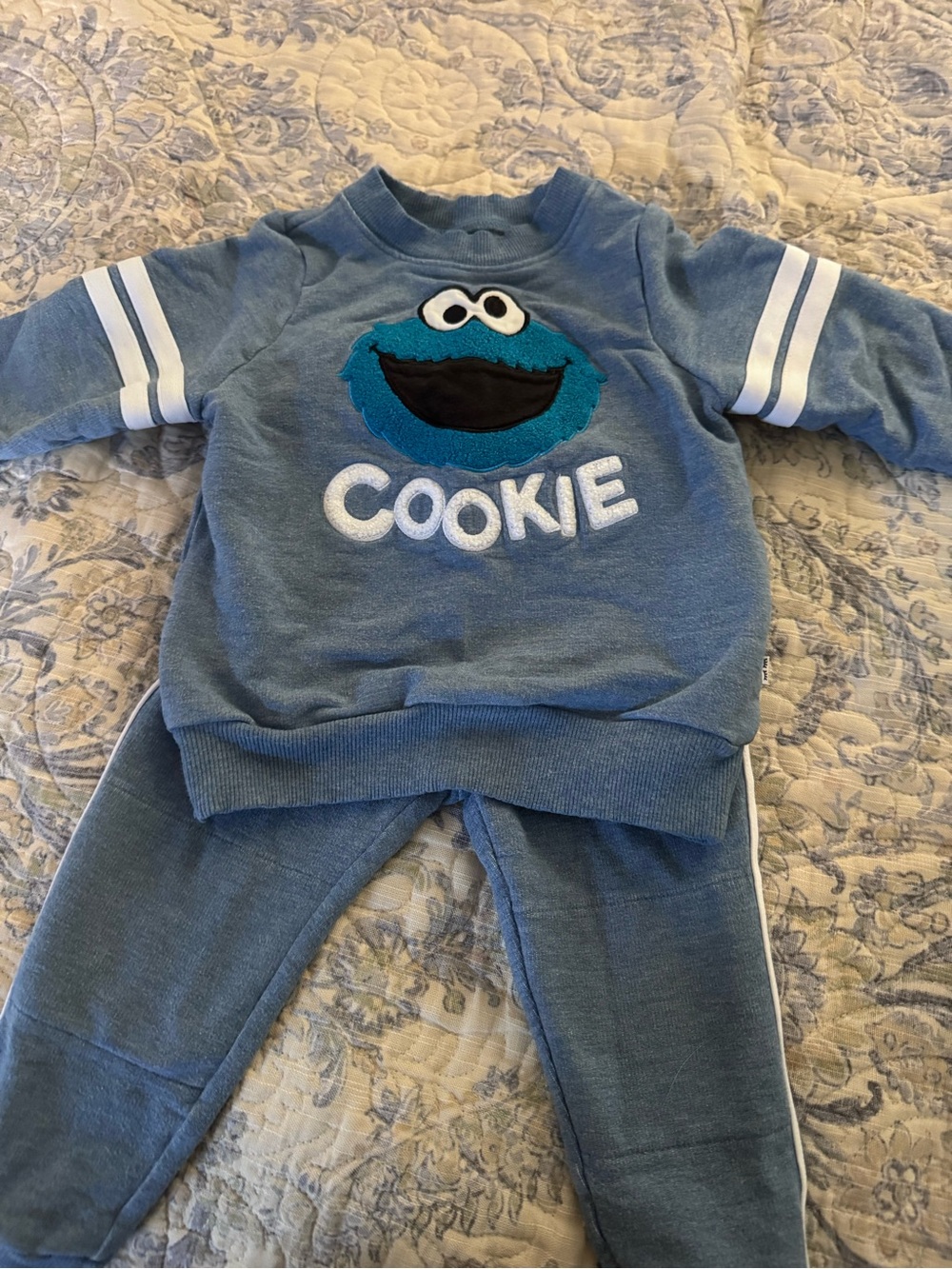Little Sleepies Blue Crewneck Set with Cookie Monster Patch